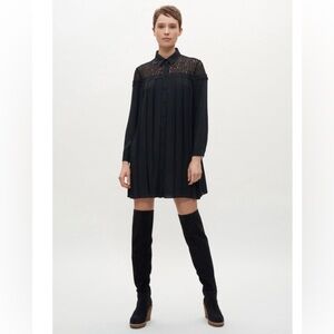 Chic Black Lace Pleated Shirt Dress By Claudie Pierlot, Paris, Size EU 36/ US 6
